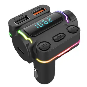 QC3.0 3.4A 고속 충전기 7 색 LED 라디오 어댑터 음악 플레이어 PD18W 핸즈프리 블루투스 자동차 키트 자동차 MP3 플레이어 FM 송신기