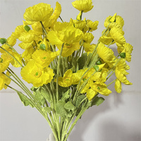 B-969 Bunga Buatan Besar 6 Tangkai Buket Poppy Sutra untuk Dekorasi Pernikahan, Pesta Rumah, Hiasan Meja (Kuning)
