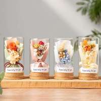 Mini Bouteille en Verre à Vœux avec Bouquet de Fleurs Séchées et Bouchon en Liège – Ornement, Cadeau Souvenir pour la Fête des Enseignants, la Remise des Diplômes, Noël, Décoration d'Intérieur