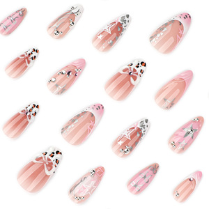 <span class=keywords><strong>Uñas</strong></span> Postizas <span class=keywords><strong>Rosa</strong></span> <span class=keywords><strong>con</strong></span> Diseño 3D Y2K, Lazo y Estrella, Estilo Metálico Punk, Almendradas, Brillantes, de Moda - Product Image 2