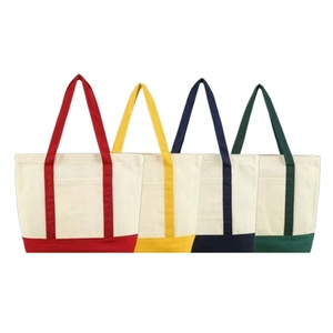 Sac fourre-tout en toile personnalisé avec logo, poignées colorées, grande capacité, réutilisable, écologique, pour courses, voyages, plage, sac à bandoulière - Product Image 1