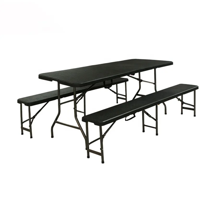 6 футов HDPE складной полудлинный портативный ротанговый уличный черный пластиковый складной стол для пикника и скамейки