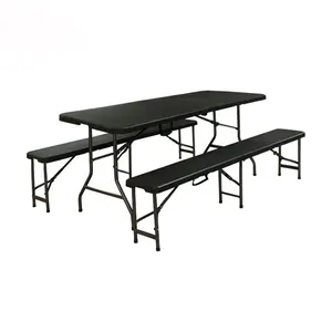 6 FT HDPE Fold in Half Long Portable Rattan Outdoor Black Plastic Folding Picnic Table and Benches