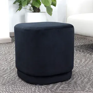 เก้าอี้นั่งแบบออตโตมันสีดำแบบพกพามีผ้ากำมะหยี่ที่เก็บของได้