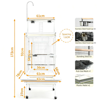 Accessoires pour oiseaux : Cage d'élevage rectangulaire en fil de fer de grande taille avec plateau en plastique, fermeture à poussoir et roulettes amovibles pour perroquet