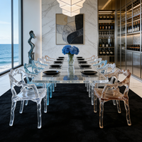 Ensemble de table à manger de banquet de mariage en résine transparente, chaise de salle à manger, mobilier d'hôtel moderne de luxe avec plateau en verre transparent