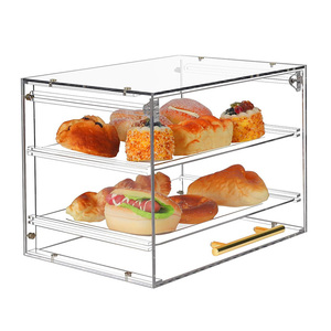 Vitrina de panadería de tres niveles acrílica, caja de repostería transparente para panadería de galletas y cupcakes con bandeja cuadrada - Product Image 2