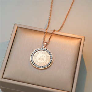   Collana Islamica Eid con Incisione Araba Allah, Gioielli alla Moda in Acciaio Inossidabile 316 Impermeabile con Zirconi - Product Image 3