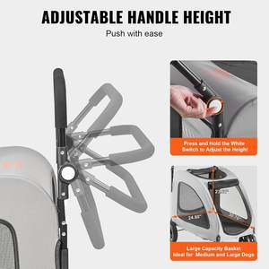عربة كلاب كبيرة الحجم قابلة للطي مصنوعة من قماش أكسفورد 600D، تحمل وزن 160 رطل، بأربع عجلات ومقبض قابل للتعديل، مناسبة لـ 2 كلاب - Product Image 5