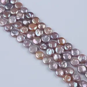 天然紫色12 13毫米硬币形状珍珠支架，用于珠宝制作