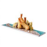 Japanse rechthoekige sashimi schaal serveerschaal blauw ruitpatroon restaurant servies