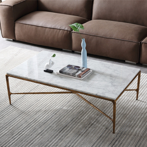 Living <strong>White</strong> Natural Marble Rectangle <strong>End</strong> <strong>Table</strong> Hand Forged Thaddeus Marble Coffee <strong>Table</strong> - Product Image 1
