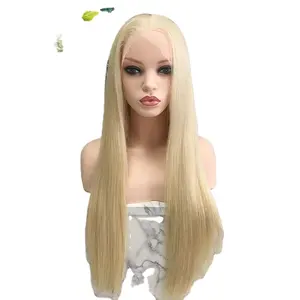 Beauty Girl Rambut Palsu Virgin Pirang, Rambut Manusia Lurus, Wig Renda Depan dengan Poni