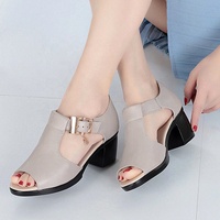 Sandales à Talon Moyen Épais Bout Ouvert en PU Y 35-41 pour Femmes, Chaussures Décontractées de Designer pour Mariage, Mules à Talons