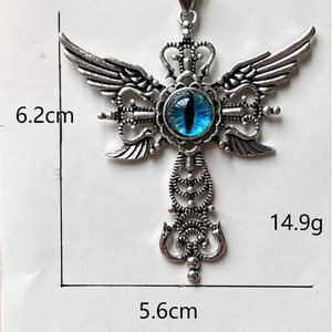 Collares con Colgante en Forma de Cruz con Alas de Demonio y Ojo de Diablo Azul Creativo para Hombres y Mujeres, Regalos de Joyería - Product Image 5