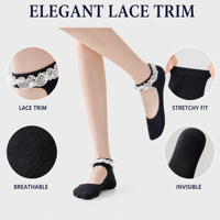 Chaussettes invisibles pour femmes avec bordure en dentelle personnalisée OEM, sangle élastique à la cheville, chaussettes élégantes et douces pour femmes, logo personnalisé