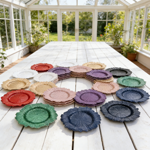 Assiettes de présentation décoratives en plastique rouge pour mariage, 13 pouces, en acrylique or rose motif récif, pour la mise en table, qualité supérieure - Product Image 1