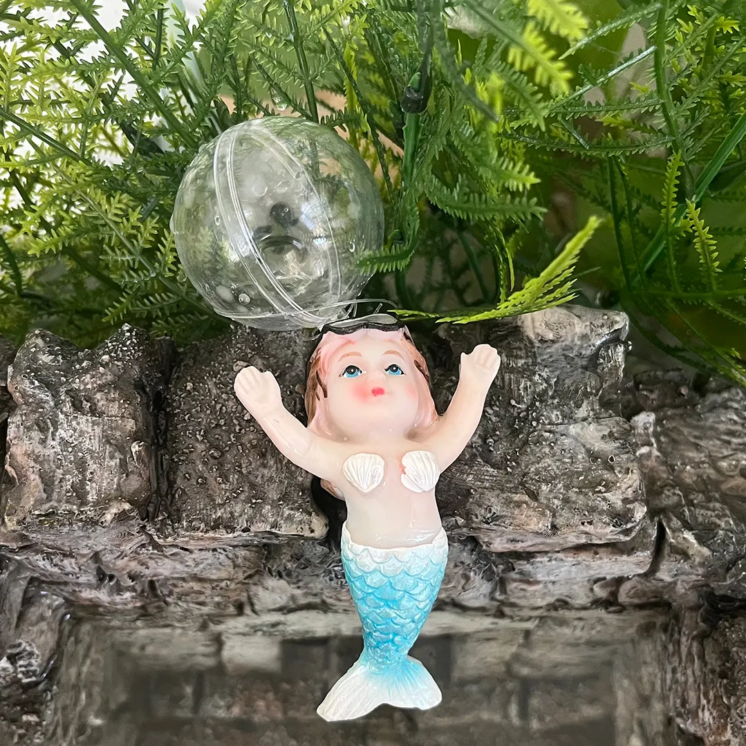 Resin Craft Unique Figurine Mini Mermaid Ornament Floating Ball Fish Tank Decor Home Accessories Blue Cute Home Decoration Fairy