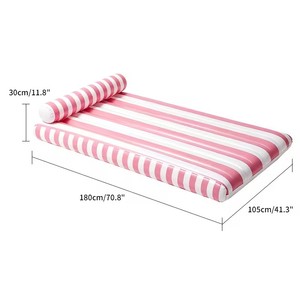 Matelas flottant gonflable rayé bleu, rose et blanc avec appui-tête amovible, pour une personne, en PVC - Product Image 6