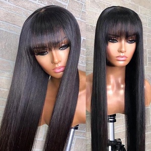 Perruques en cheveux humains bruts Amygirl, 100% cheveux vierges brésiliens Remy, perruque en dentelle transparente fabriquée à la machine avec frange pour femmes noires - Product Image 2