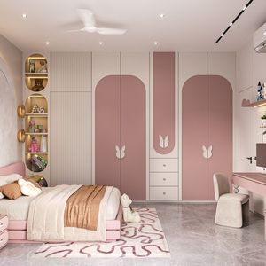 <span class=keywords><strong>Armadio</strong></span> Moderno Personalizzato per Camera da Letto di Ragazze con Scrivania Integrata, Guardaroba Modulare in Legno Rosa per Arredamento <span class=keywords><strong>Cameretta</strong></span> - Product Image 3