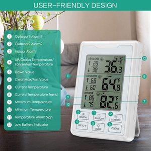 Draadloze digitale plastic vriezerthermometer 2 sensoren Groot display Hoorbaar <span class=keywords><strong>alarm</strong></span> Achtergrondverlichting Magneet Binnen-/buitengebruik Thuis - Product Image 5