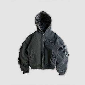 KingSen Custom <b>Men's</b> 100% Cotton Canvas Work Zip Hood Jacket Acid Washed Heavyweight Winter Streetwear Embroidered Pockets - Product Image 5