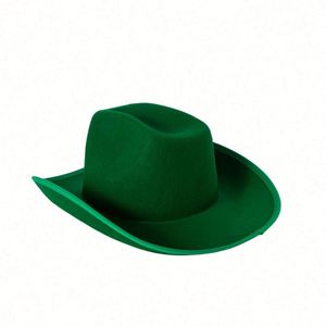 Chapeaux de cowboy unisexes de haute qualité pour adultes, en feutre 100 % polyester vert, style européen et américain, pour l'extérieur, toutes saisons, aspect soyeux - Product Image 2
