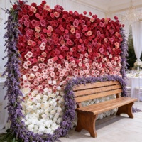 Dinding Bunga Buatan, Dekorasi Pernikahan, Set Rangkaian Bunga Mawar Hydrangea, Kartu Punch Net Merah, Mawar Putih