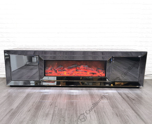 Large Mirrored Furniture Smoke Grey Glass <strong>TV</strong> <strong>Stand</strong> with <strong>Electric</strong> <strong>Fireplace</strong> - Product Image 3