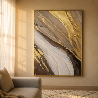 Peinture à l'huile abstraite moderne peinte à la main sur toile, or et gris, encadrée, décoration pour salon, chambre, bureau, cadeau