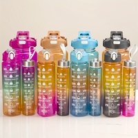 Ensemble de 3 bouteilles d'eau réutilisables en plastique transparent dégradé, type paille, anti-fuite, 2000ml/750ml/300ml avec marqueurs de temps
