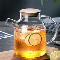 Ensemble bouilloire et pichet à eau en verre borosilicate de haute qualité avec couvercle en bambou, design à large ouverture, durable et écologique, pour service en restaurant