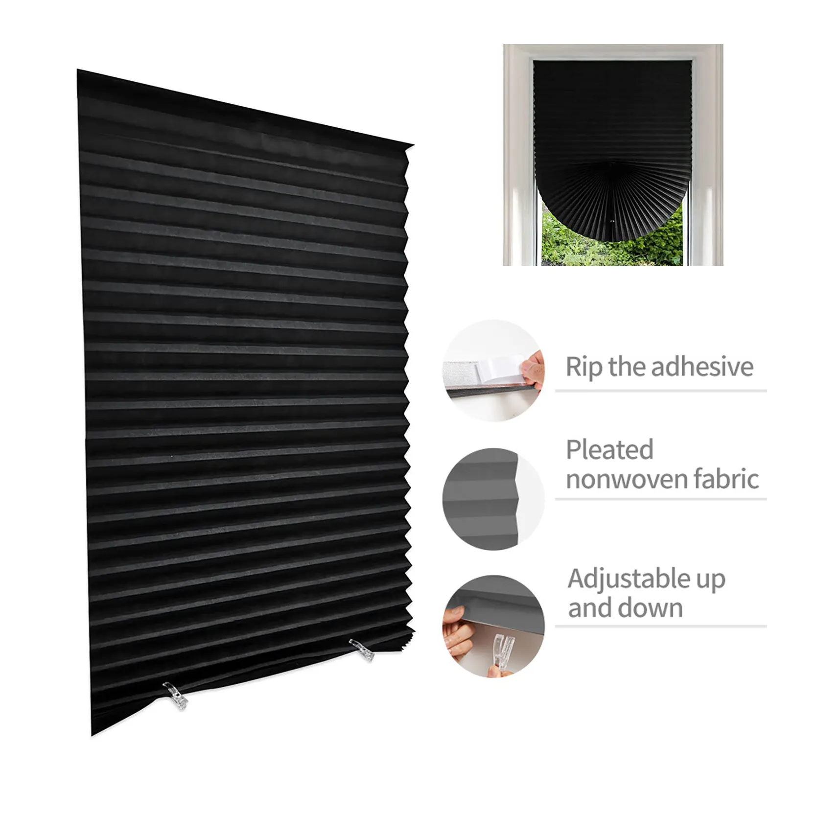 Non-Woven Self Adhesive DisposableTemporary Simple paper sunshade Shades Vertical Blackout Pleated Curtains Blinds For No Drills