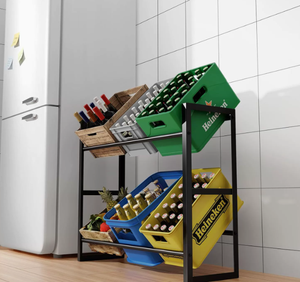 2 단 프리 스탠딩 스틸 음료 상자 랙 롤러 및 병따개 물 및 맥주병 보관 랙 식료품 저장실 음료 보관 - Product Image 5