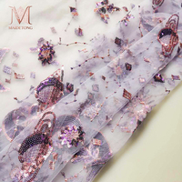 Tissu en organza jacquard brodé en relief 3D à motifs floraux en mélange de nylon pour robe de soirée pour femmes
