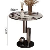 Table d'appoint de luxe italienne légère, table basse en marbre naturel simple en acier inoxydable, petite table basse ronde design