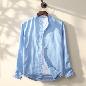 Camicie da <span class=keywords><strong>Uomo</strong></span> Personalizzate all'Ingrosso in <span class=keywords><strong>Misto</strong></span> <span class=keywords><strong>Lino</strong></span> e Cotone con Colletto alla Coreana e Manica Lunga, con Tasca Singola sul Petto, OEM ODM - Product Image 3