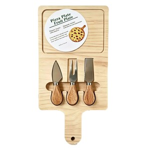 Wooden Pizza Fruit Plate With <b>Cheese</b> <b>Knife</b> <b>Set</b> For Kitchen Serving And Food Presentation - Product Image 1