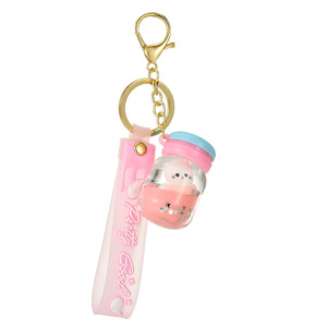 Lindo llavero de acrílico con aceite, mini botella de yogur, macaron portátil, arena líquida, gatito, colgante para mochila de estudiante - Product Image 5