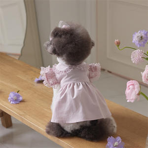 Clássico Lady Dress do fabricante para cães Gatos Corpo pequeno Teddy Bichon Primavera Verão Algodão Pet Roupas Lace Flying Sleeves - Product Image 6