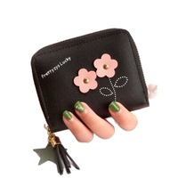 Dompet Pendek Bunga Lucu Baru Wanita Mini Rumbai Resleting PU Tahan Lama Multifungsi Tempat Koin
