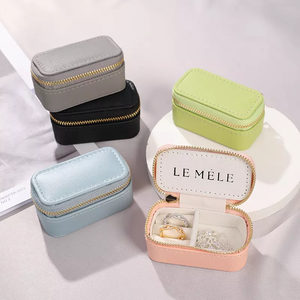 Mini Luxury Rectangle Portable Custom Logo PU Leather Jewelry <b>Box</b> <b>Small</b> Zipper Travel Case for Earrings and Rings <b>Storage</b> - Product Image 1