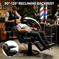 Kursi Barber Jahitan Vertikal Hitam Grosir, Kursi Salon Hidrolik, Kursi Potong Rambut Heavy Duty Dengan Sandaran Kepala Lepas Pasang