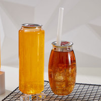 Bouteilles en plastique PET de qualité alimentaire pour thé au lait avec couvercle, bouteilles transparentes pour boissons et jus