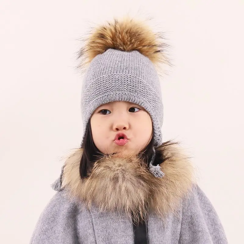 2021 Cute Baby Kids Cashmere Knitted Hat with Two Fur Poms beanie cap knit ertugrul hat designer hats