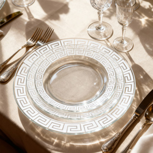 Vente directe d'usine, assiettes en verre de style européen de 13 pouces avec bordure dorée, design personnalisé, sans plomb, sans danger pour les aliments, respectueux de l'environnement - Product Image 5