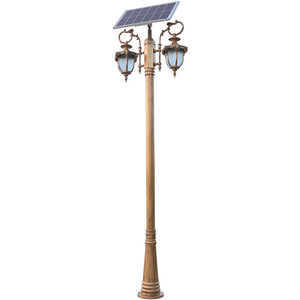 Lampadaire Solaire de Jardin à Double Lampe en Laiton, LED Blanc Chaud 2700K, Abat-jour en Verre, IP66, Capteur de Mouvement, 10 Ans de Garantie - Product Image 1