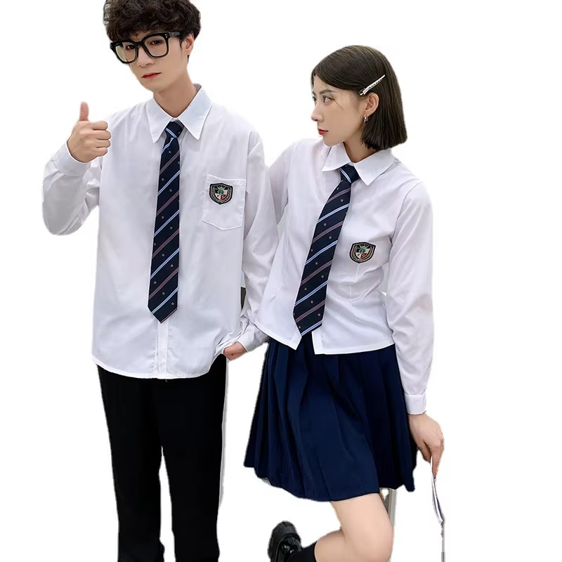 Men's white long sleeves + black pants + tie + coat of arms