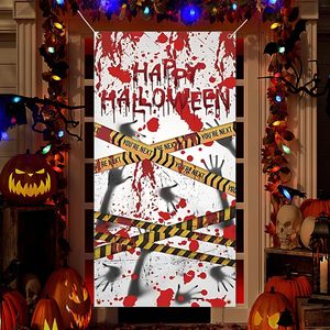 Bannière de porte Joyeux Halloween avec squelettes dansants amusants, citrouilles, fantômes et éléments effrayants – Housse de porte décorative pour fête, personnalisable - Product Image 4